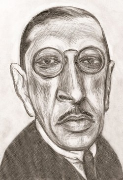 igor Stravinsky. Drawing by Chuck Krenner.