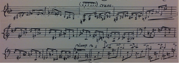 An excerpt from the manuscript of Ernst Bacon's solo guitar composition Episode