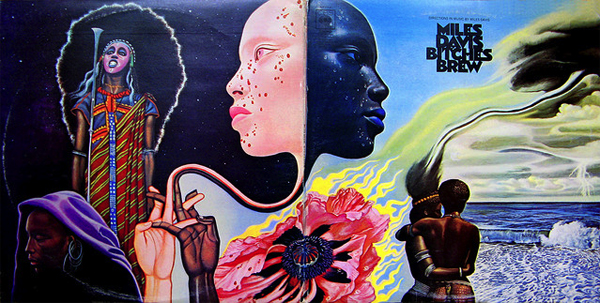 The gatefold LP cover for Bitches Brew which attempts to create a visual analog to the music on the album.