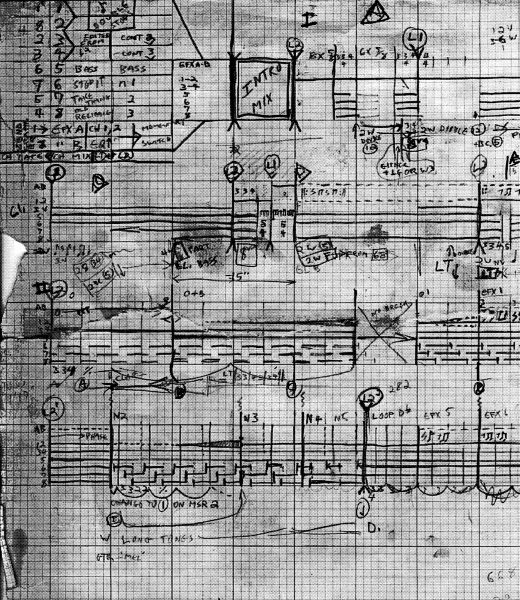 Johnson's graphic score for operating the mixing board for 
