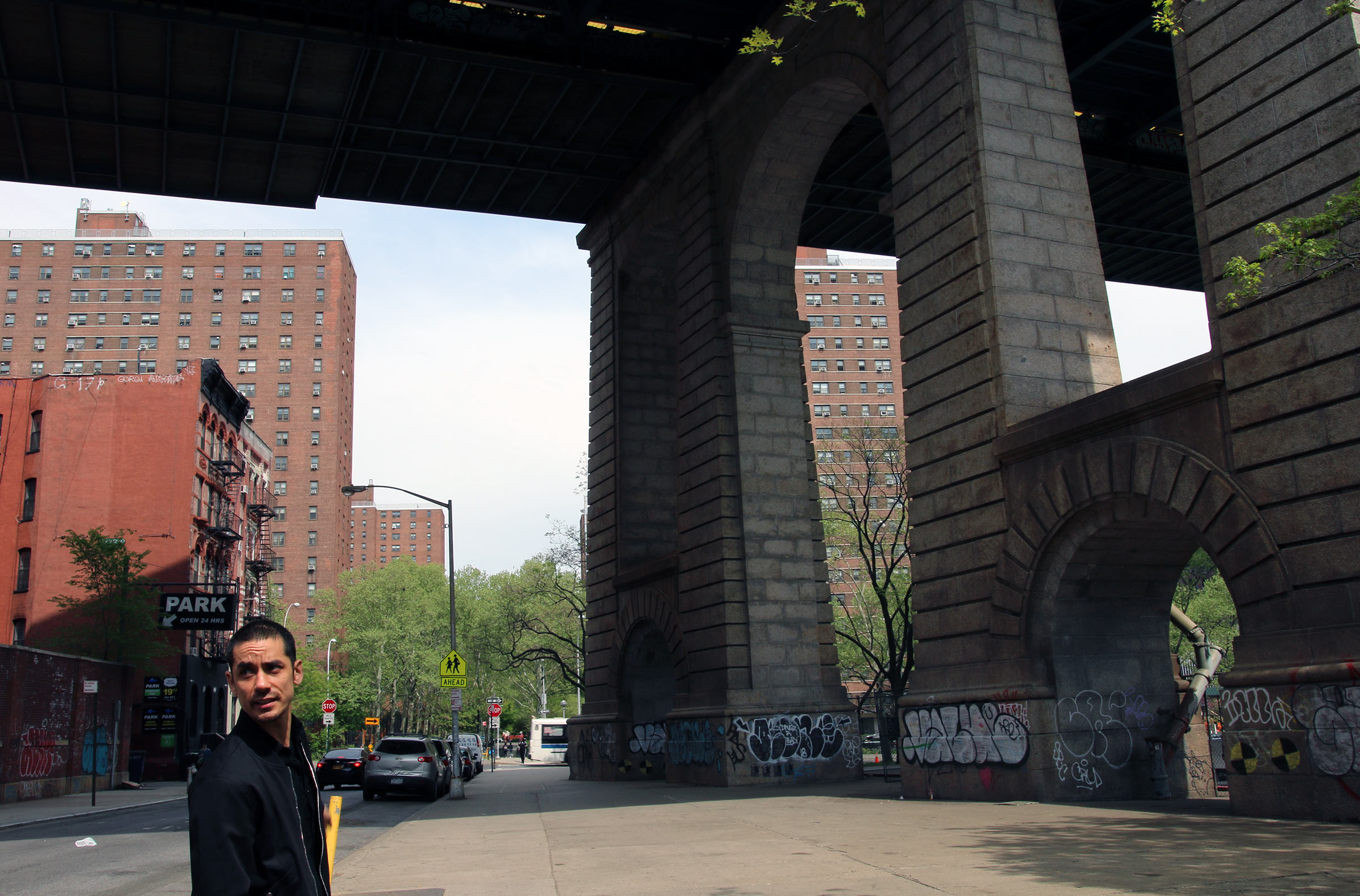 Andy Akiho under the Manhattan Bridge.