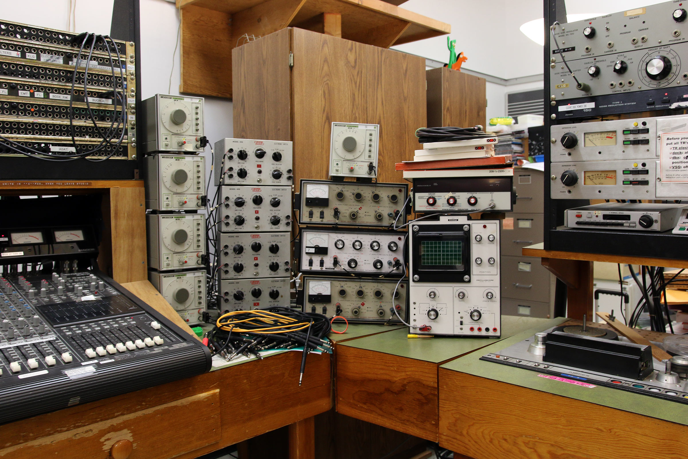 Some of the extraordinary vintage equipment in Daria Semegen's electronic music studio at Stony Brook University.