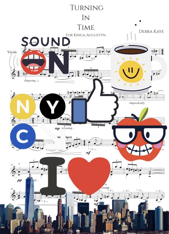 Debra Kaye's solo violin score covered with a variety of emojis.