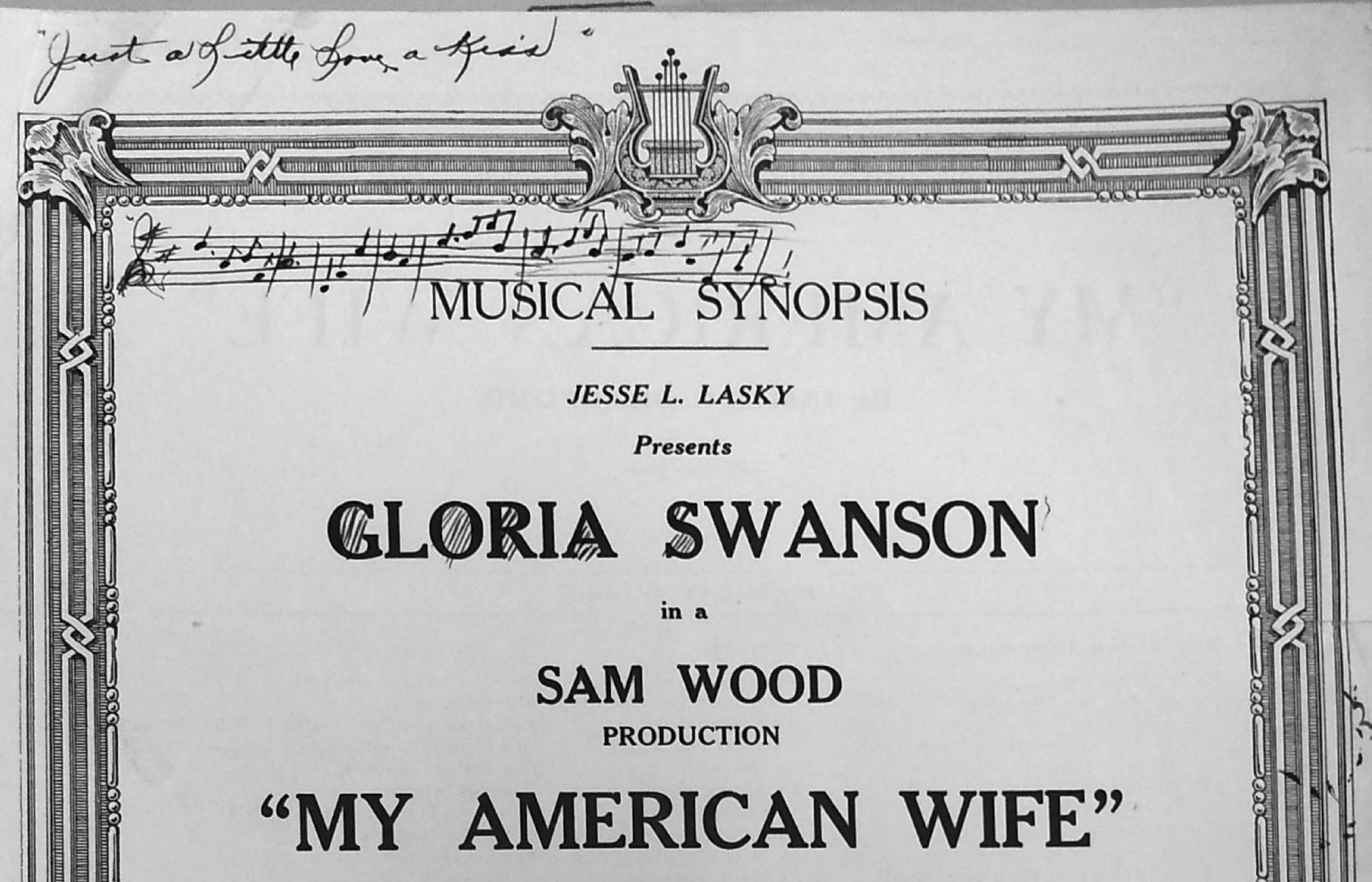 The cover of the cue sheet for My American Wife (1922)