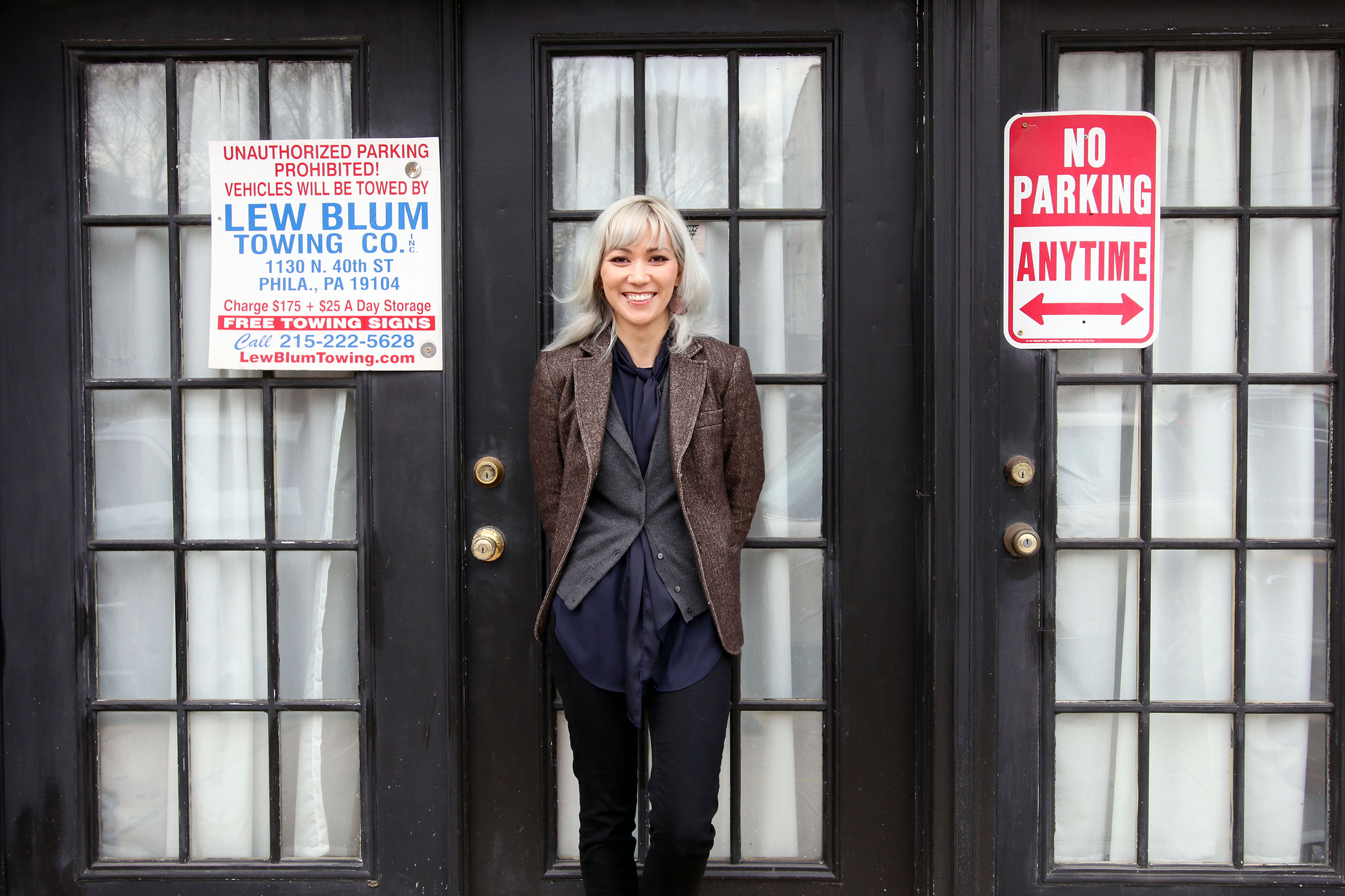 Melissa Dunphy outside what used to be the entrance to the magic theater she now lives in.