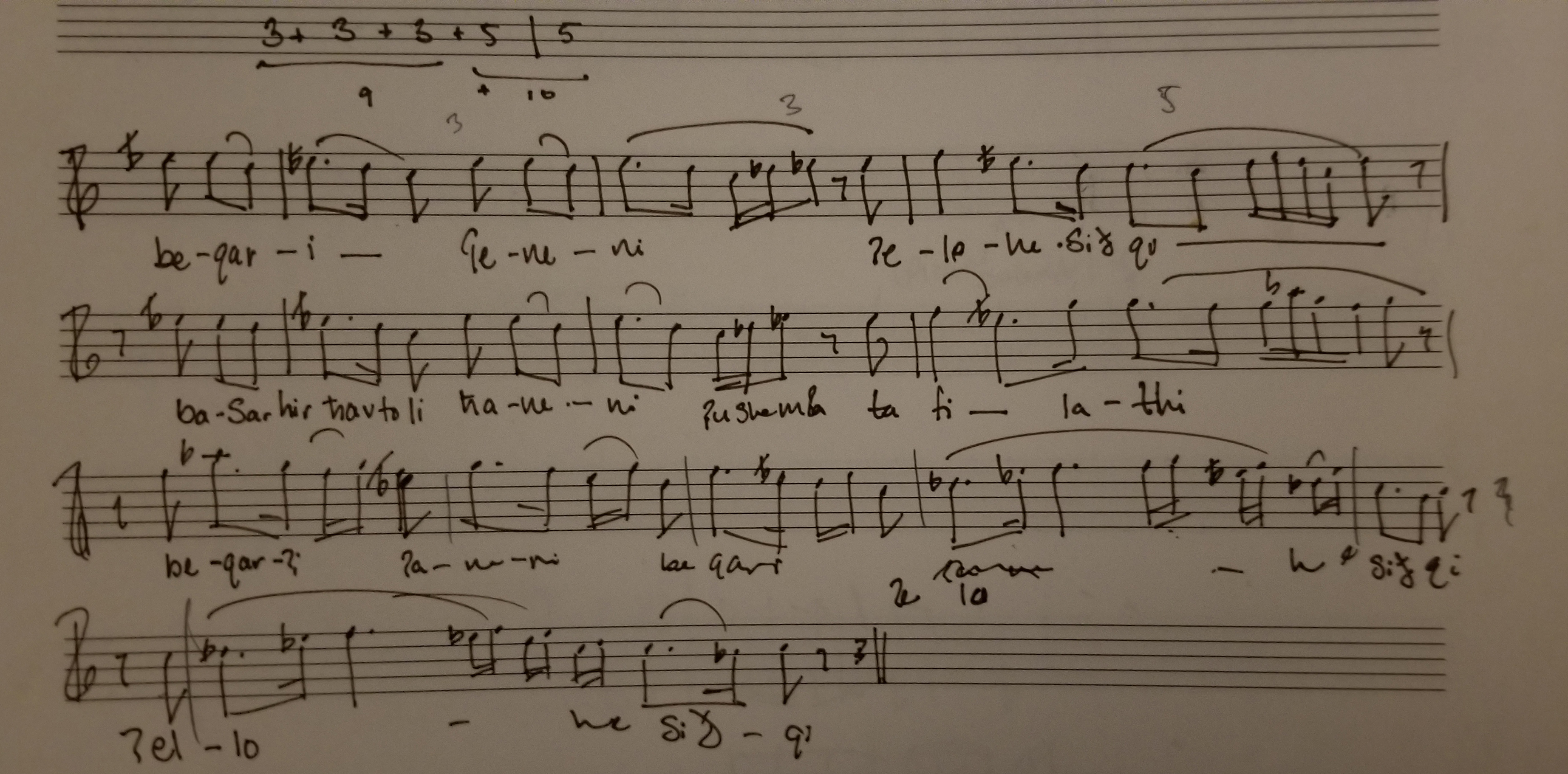A score sample showing a melody transcribed into Western staff notation.
