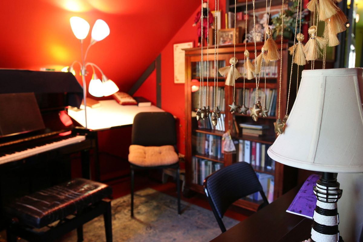 Juliana Hall's composition studio in her attic.
